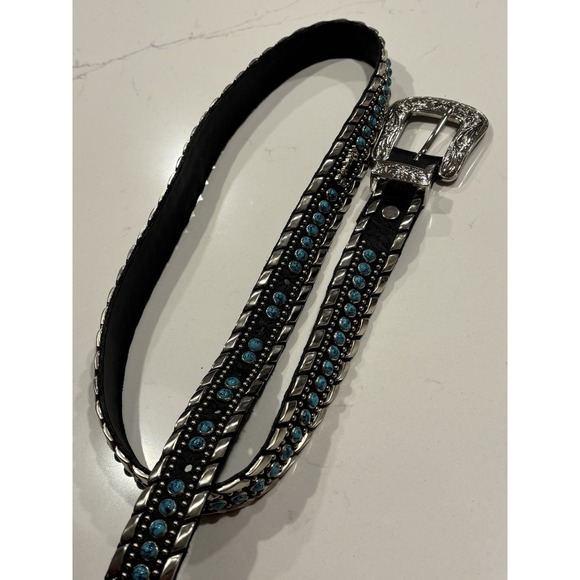Kippys Turquoise Studded Leather Belt Large Buckle Size 38 main image 4